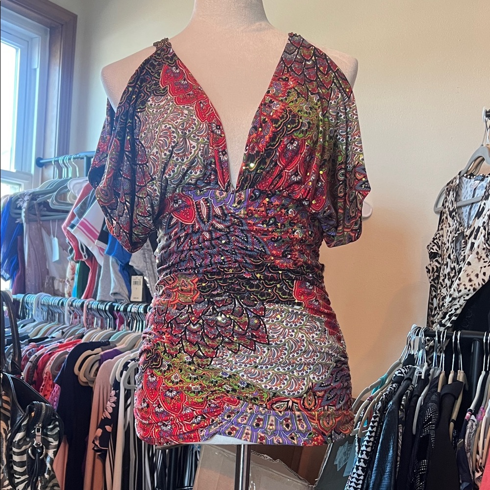 Boston Proper Black Multicolor Paisley Blouse